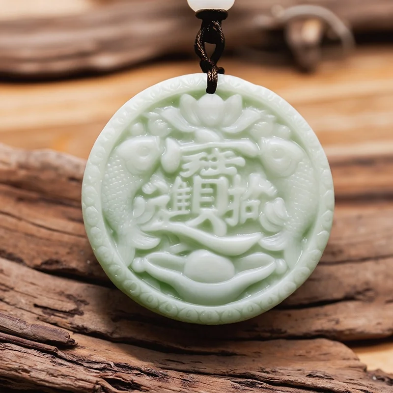 

Green Real Jade Carp Fish Pendant Necklace Accessories Designer Natural Jewelry Carved Amulet Stone Fashion Vintage Luxury