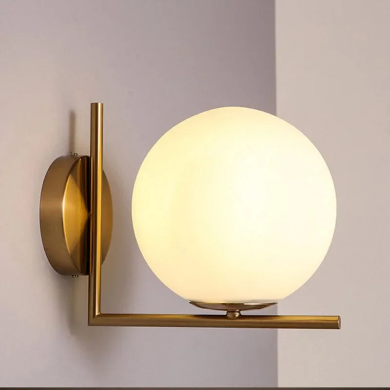 

Post Modern Sconce Lights Frosted Glass Ball Wall Light Fixture Bronze Interior Designer Wall Lamp For Bedroom Living Room