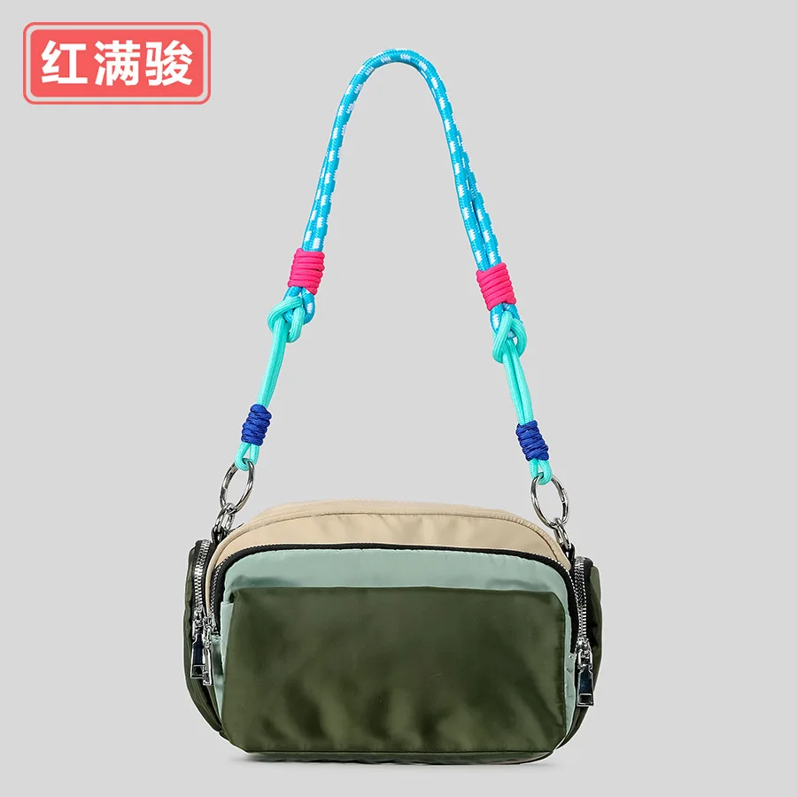 

Contrasting color rainbow shoulder crossbody small square bag anti-splashing nylon handbag women's wide shoulder strap camera