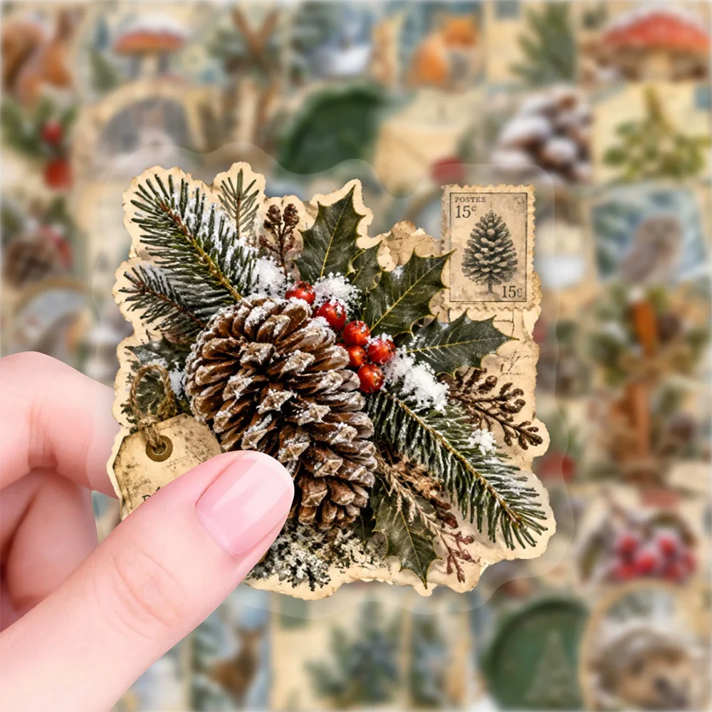 10/30/50pcs Vintage Winter Cartoon Stickers Transparent Animals Plants Decals Waterproof Graffiti Stationery Laptop Diary