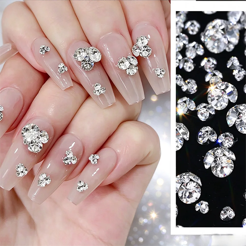 10pcs 3in1 Sparkling Nail Rhinestones Mini Sharp Bottom Crystal Diamond Nail Charms Jewelry DIY Glitter Micro Gems Accessories