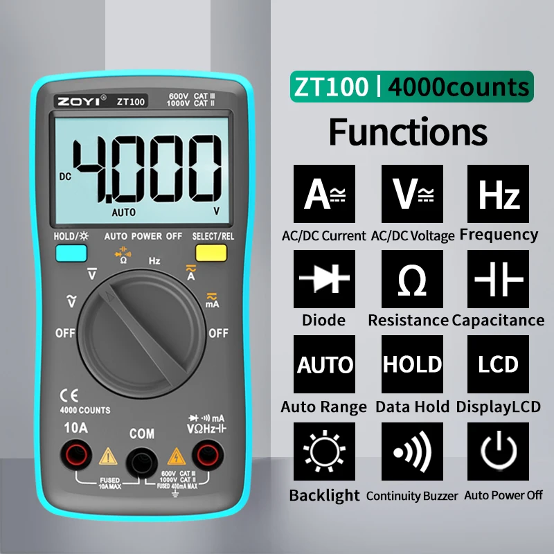 ZOYI Digital Multimeter Ammeter Voltmeter Resistance Frequency backlight Meter voltage Diode Frequency ZT98 ZT100 ZT101 ZT102