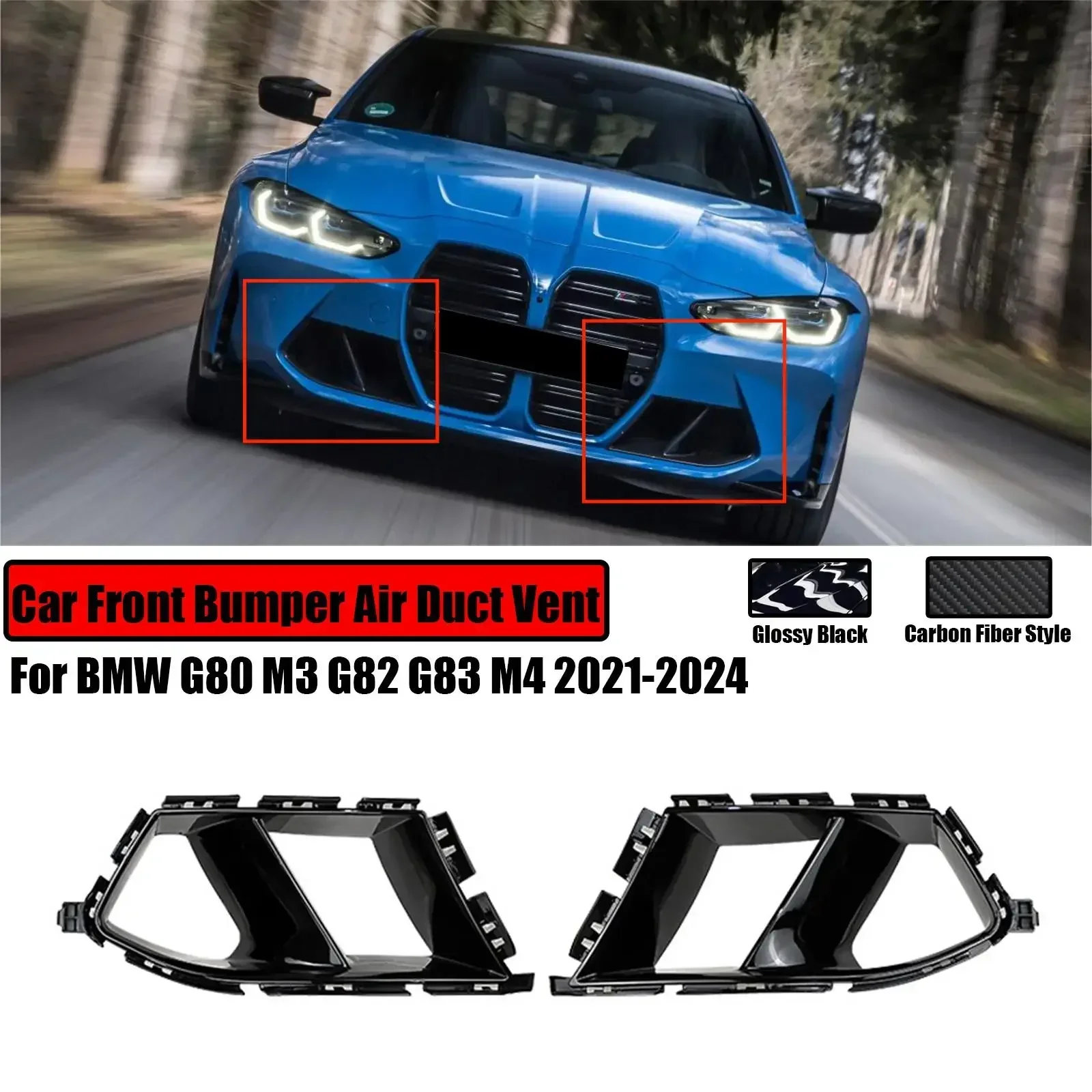 Car Front Bumper Air Vent Cover 2PCS For BMW G80 M3 G82 G83 M4 2021-2024 Car Air Duct Decoration Grill Trim Fog Light Cover 2023