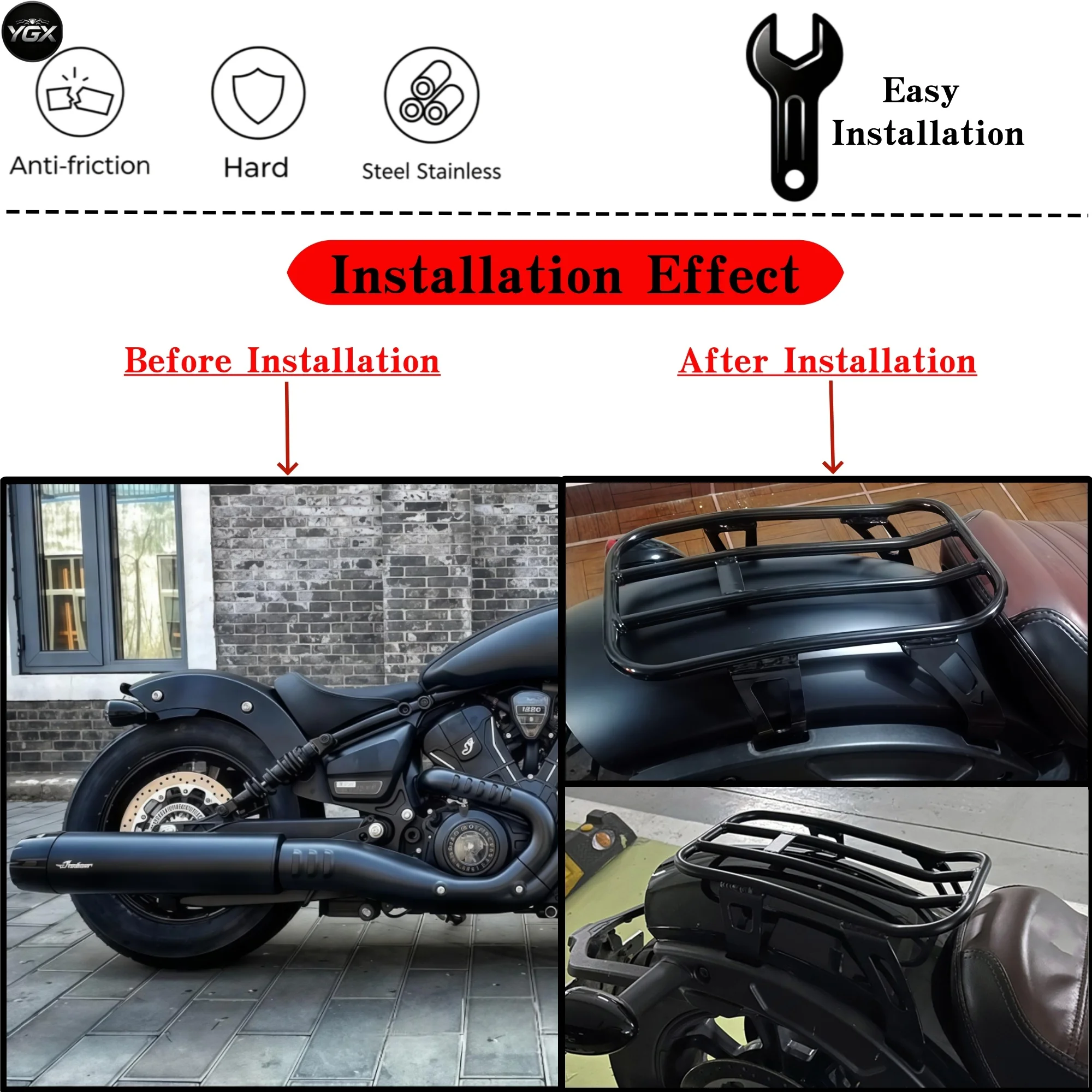 Motorcycle Rear Seat Luggage Rack Steel Support Fender Shelf Parts For Indian Scout Bobber Sixty Twenty 2018-2023 Accessories