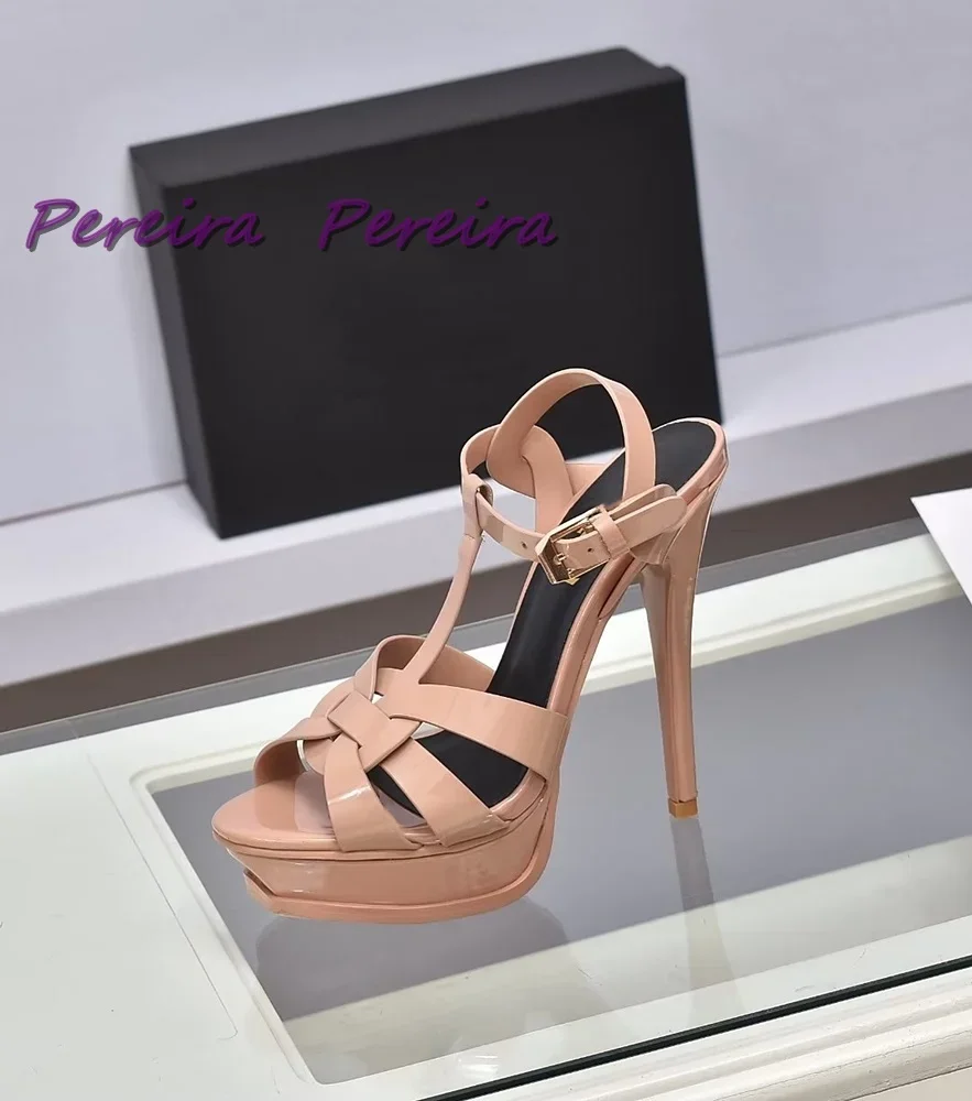 Classic Braided Platform Women Sandals Solid Super High Heel Open Toe Stiletto Buckle Strap 2025 Gold Dating Dress Party Shoes