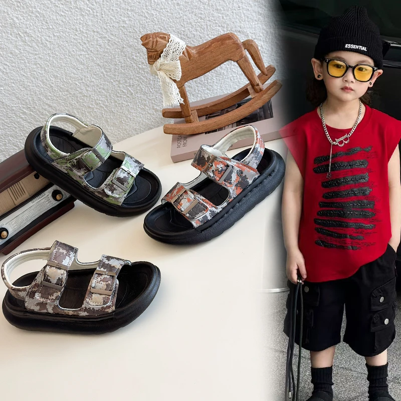 

2026 Детские сандалии для мальчиков, новая летняя пляжная обувь, спортивные сандалии на мягкой подошве с открытым носком для детей среднего и большого возраста