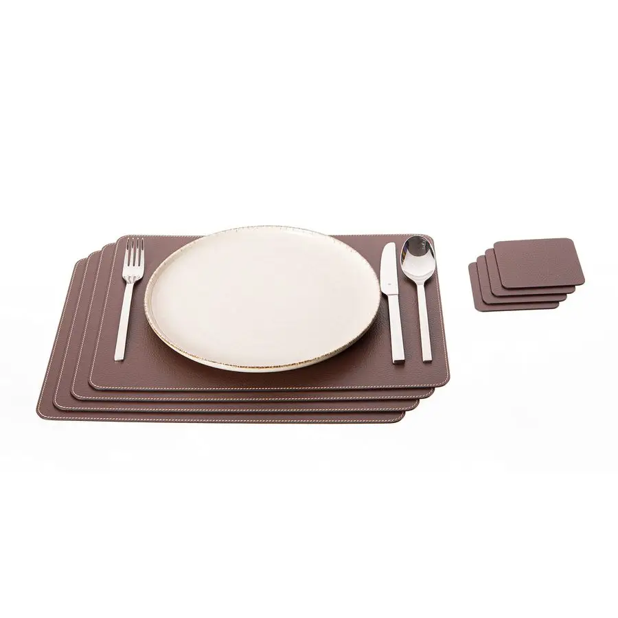 

Набор коричневых салфеток и подставок, 4 коврика для стола и 4 подставки, итальянская переработанная кожа, коврики для размеров 18 x 13 дюймов, обеденный та