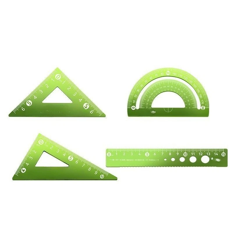 Eye Protection Green Aluminum Alloy Ruler Set 15cm Non-Slip Student Measuring Tool with Storage Box