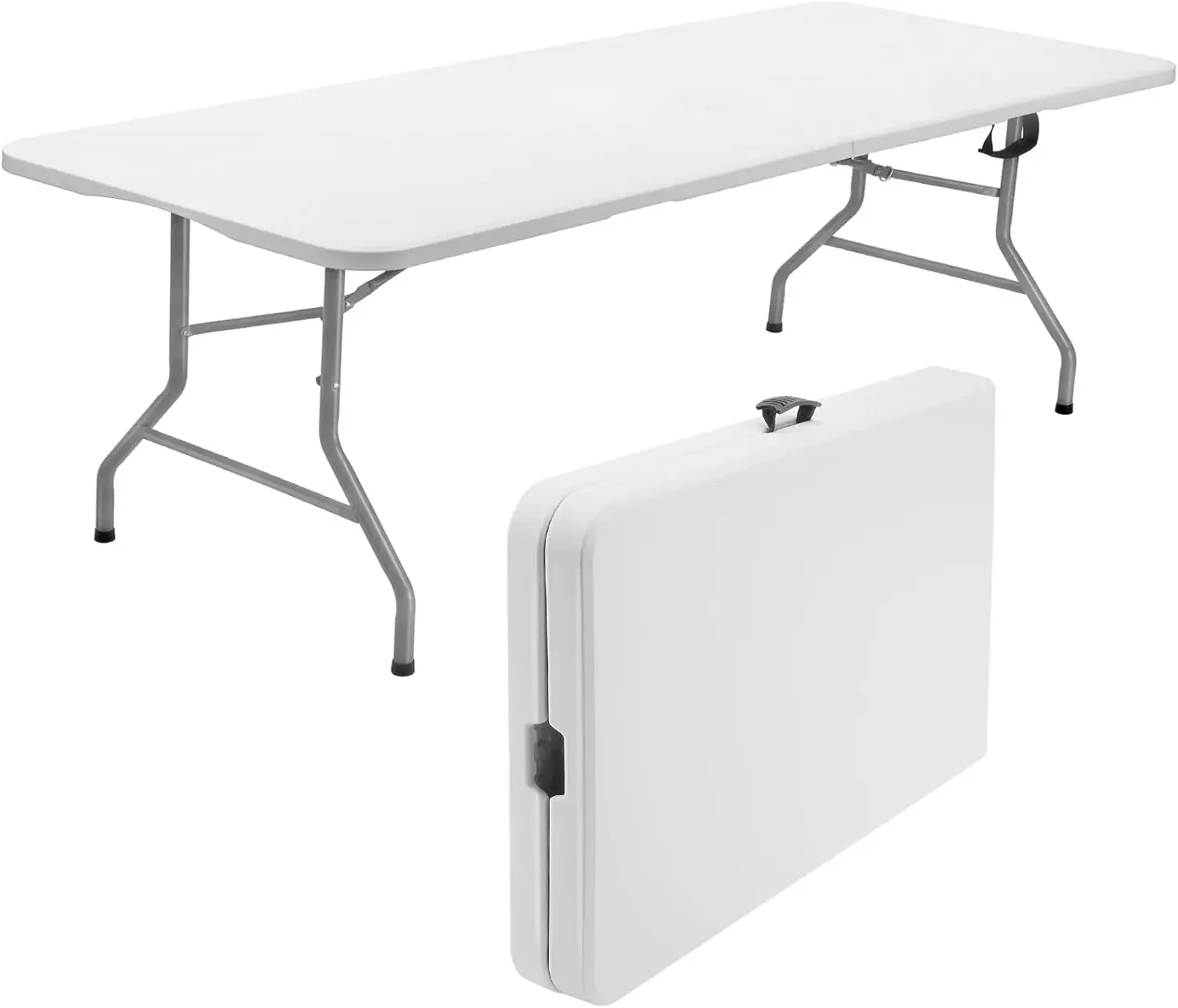 330lbs Folding Picnic Table 8 Foot, 8FT Long Plastic Picnic Table Portable with Carry Handle, White Tailgating Utility