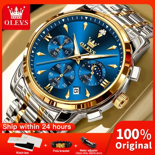 OLEVS 3639 marca superior Original de lujo nuevo reloj de cuarzo reloj de acero inoxidable para hombres impermeable fase lunar luminosa reloj para hombres