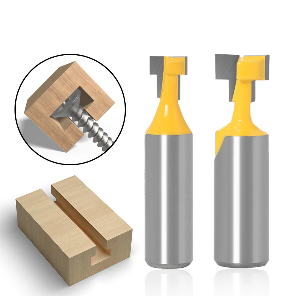 T-Slot Router Cutter Bit, Hex Bolt Woodworking Keyhole, 1/2" Shank 1/2" Cutting Dia, 1/2*3/8 Inch Pack of 2,Yellow