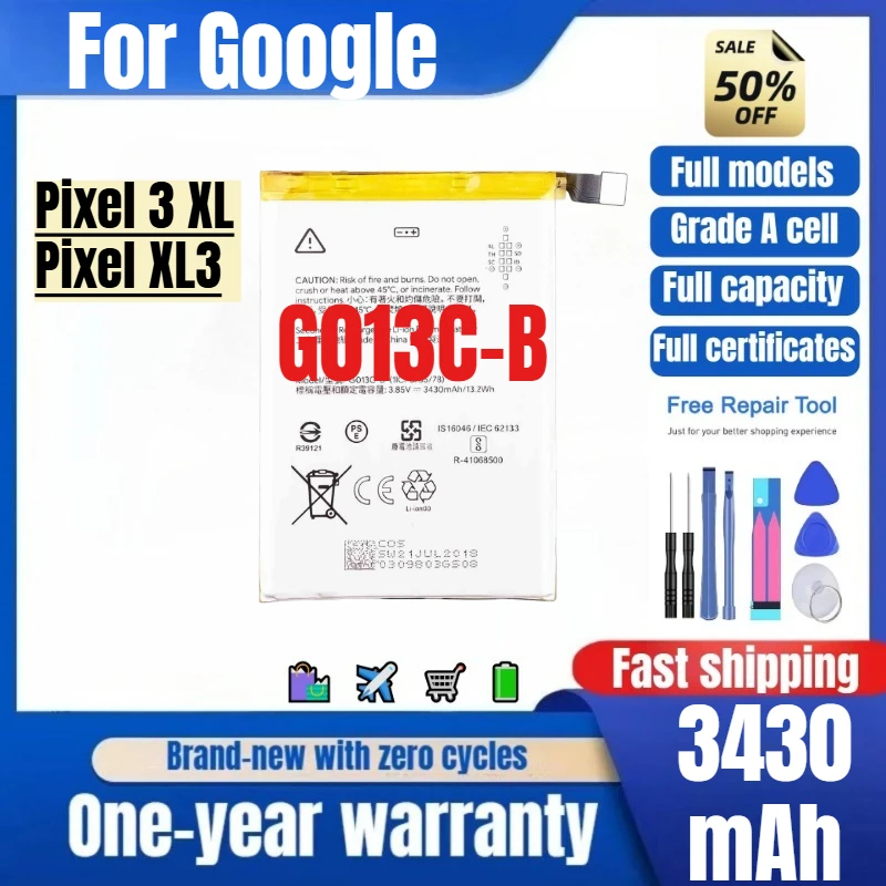 G013C-B for Google Pixel 3 XL/Pixel XL3 Phone Battery High Quality High Capacity Replacement Bateria Grade A Cell with Tools