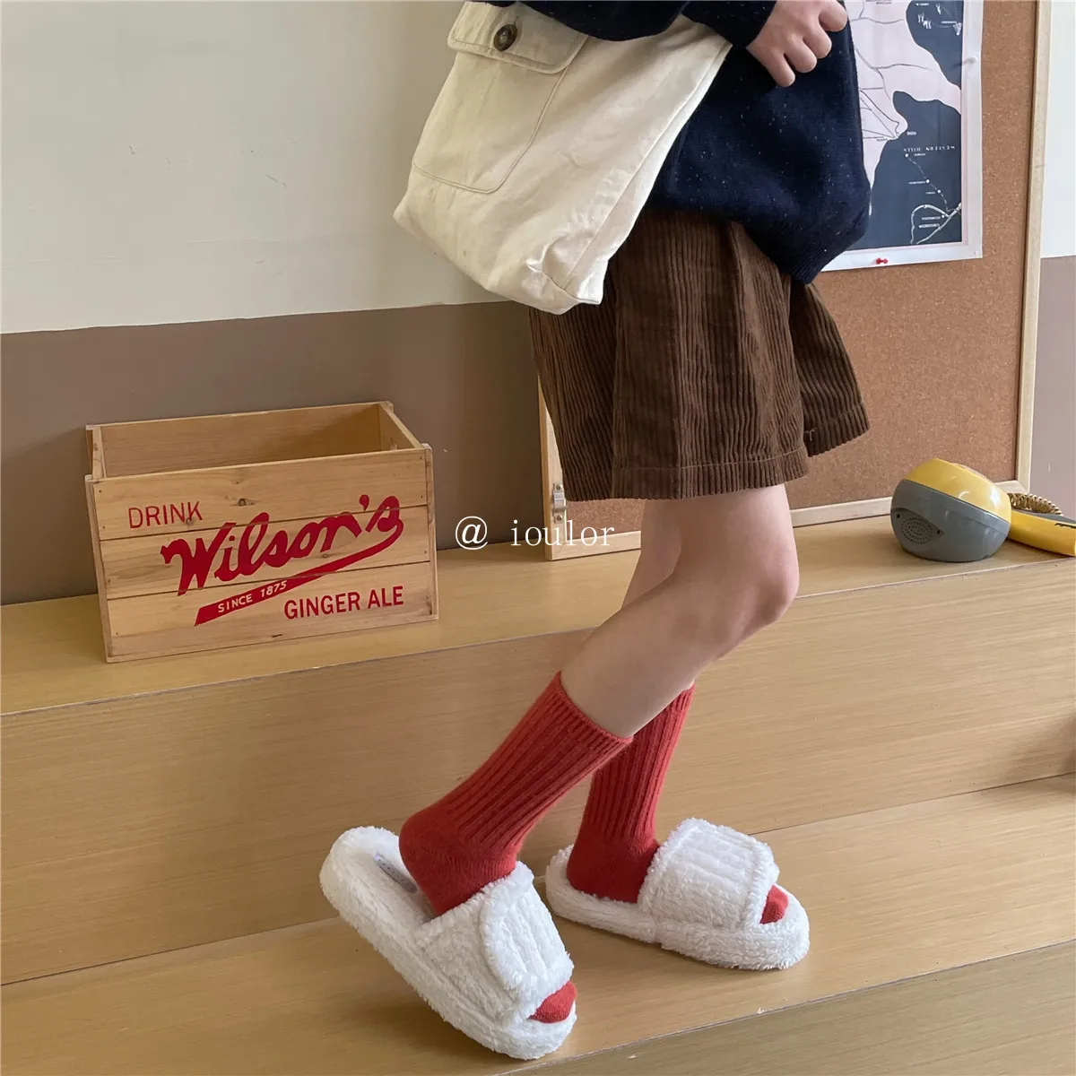 Sock Leisure Ankle Crew Fuzzy Thick Rabbit Fur Striped Winter Warmth Solid Color Pile Versatile mid-calf Socks B2W110
