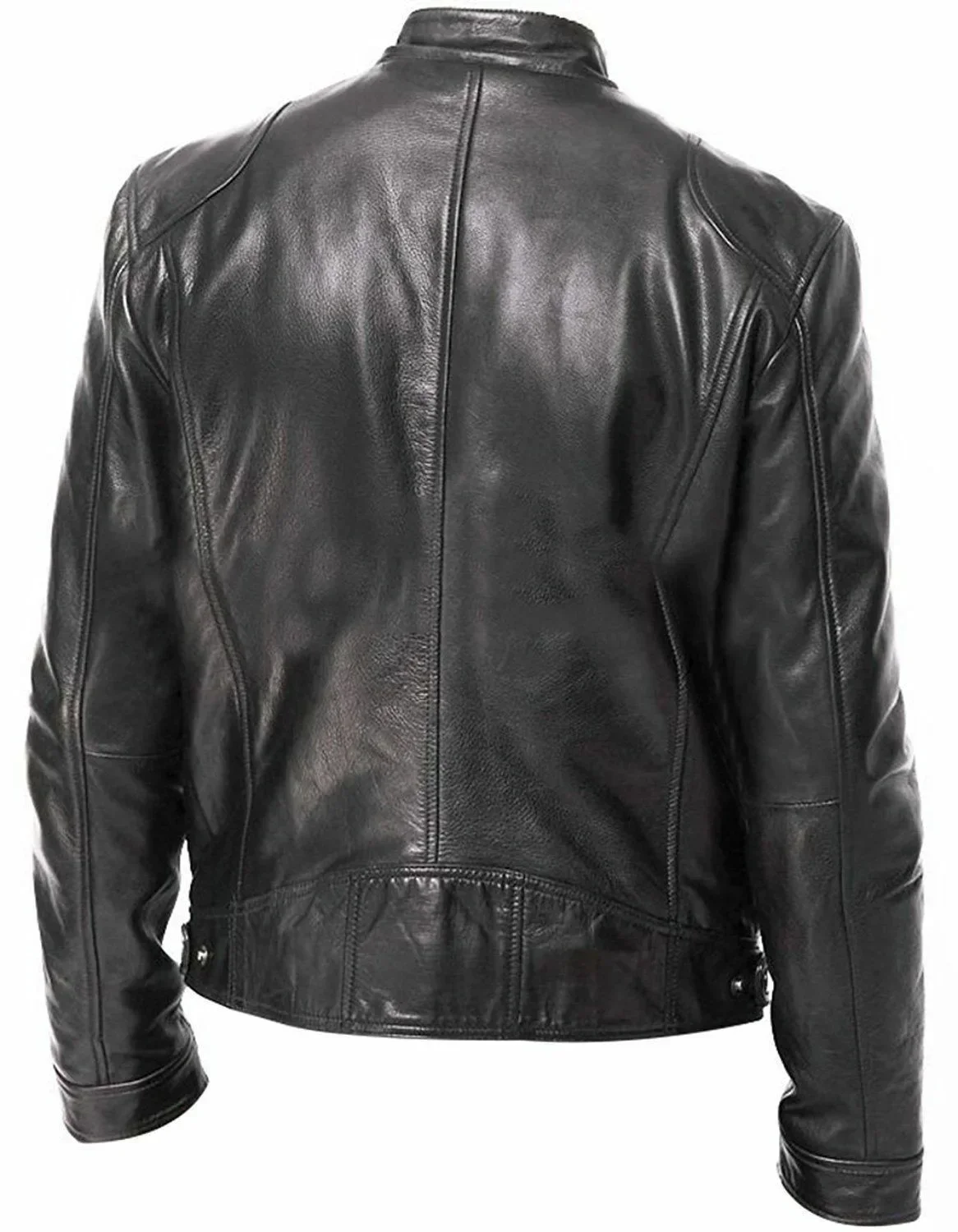 Lederjacke Bomber Motorrad Biker PU-Leder Lässige Loose-Fit Kunstlederjacke für Herren – Detail 9