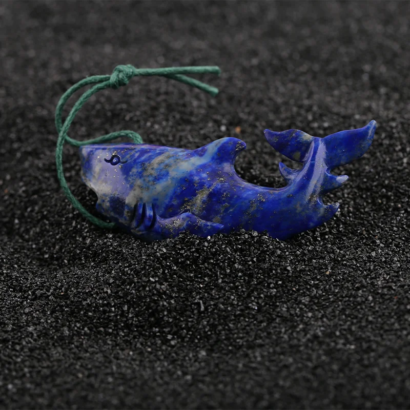 

Carved Animal Pendant Natural Stone Picture Lapis Lazuli Fashion Shark Fish Pendant DIY Jewelry Making 55x14x10mm 23.2gg