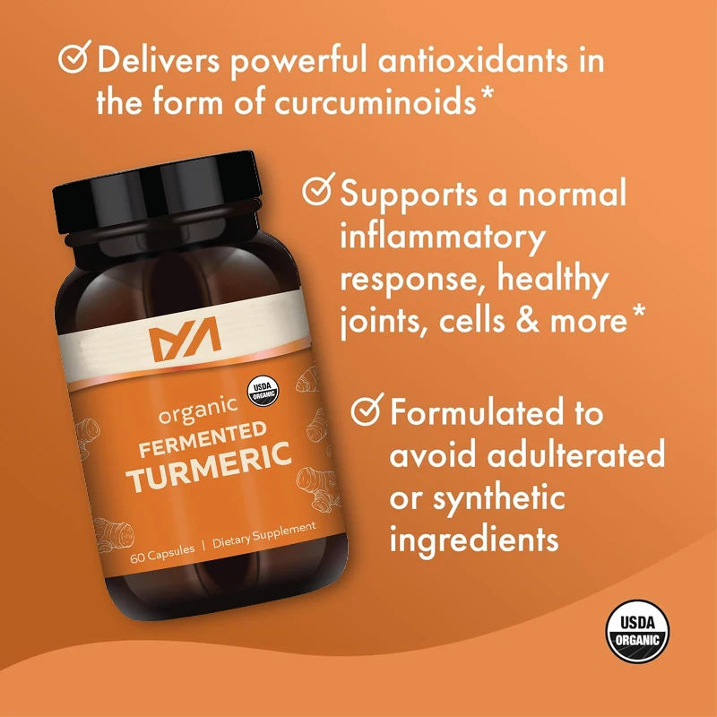 

Organic fermented turmeric, dietary supplement, supports healthy inflammatory response, non genetically modified