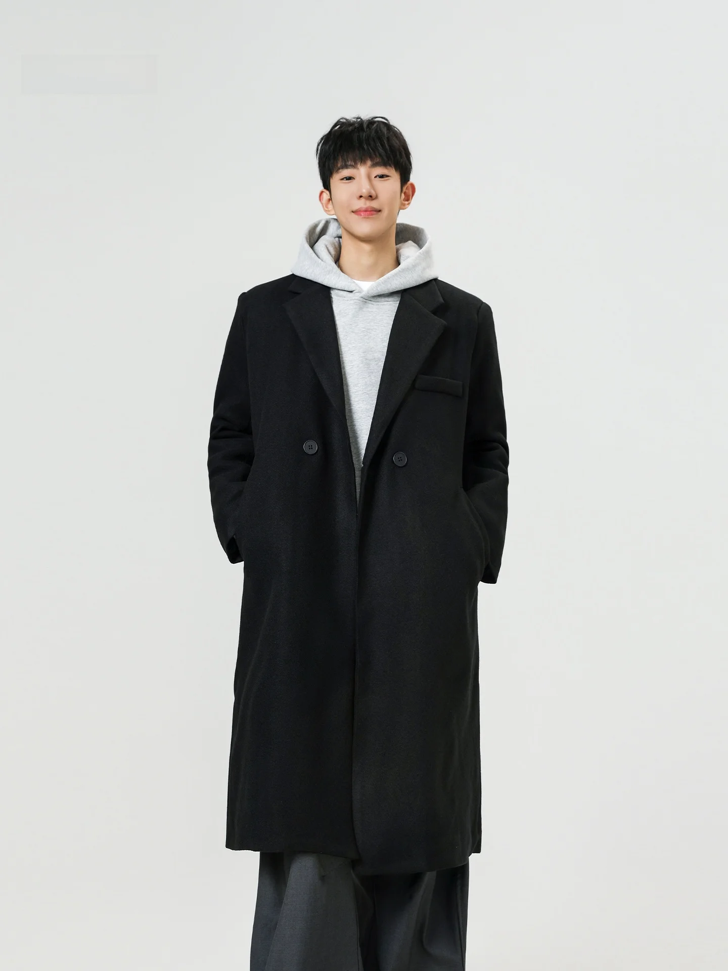 

Hebe Sle Thiened Medium-Length Over-Knee Men's Woolen Coat Autumn Winter Trendy Loose Tweed Jaet Youthful Vitali Sle