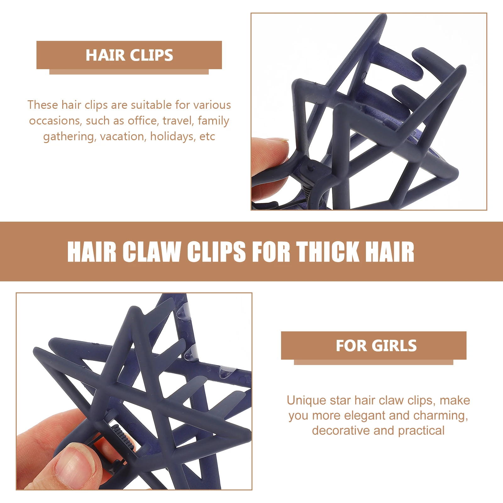 

6pcs Star Clips for Women Girls Decorative Claw Barrettes Strong Hold Thick Curly Long Hair Accessories Star Shape Plastic Claw