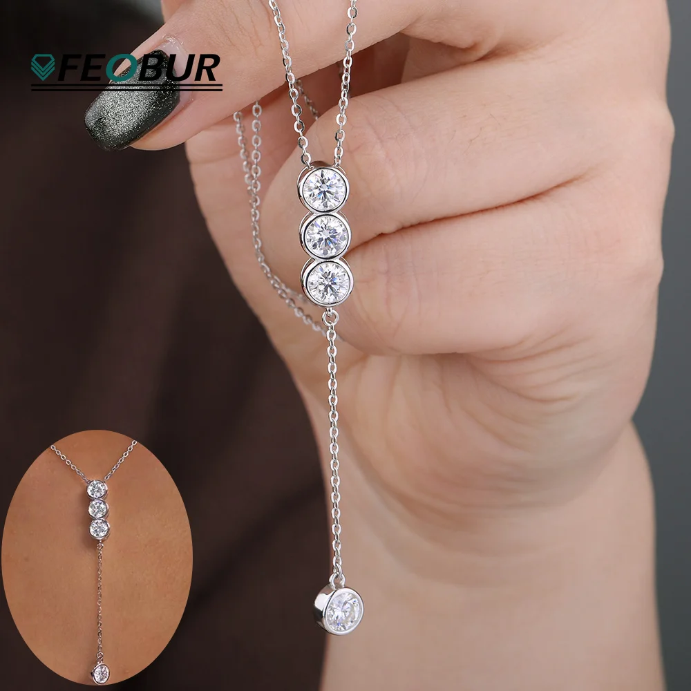 

Ожерелье FEOBUR с муассанитом 3/5 мм в форме пузырьков для женщин, серебро 925 пробы, длинный кулон-кисточка, цепочка на ключицу, ювелирные изделия, подарки для девушек