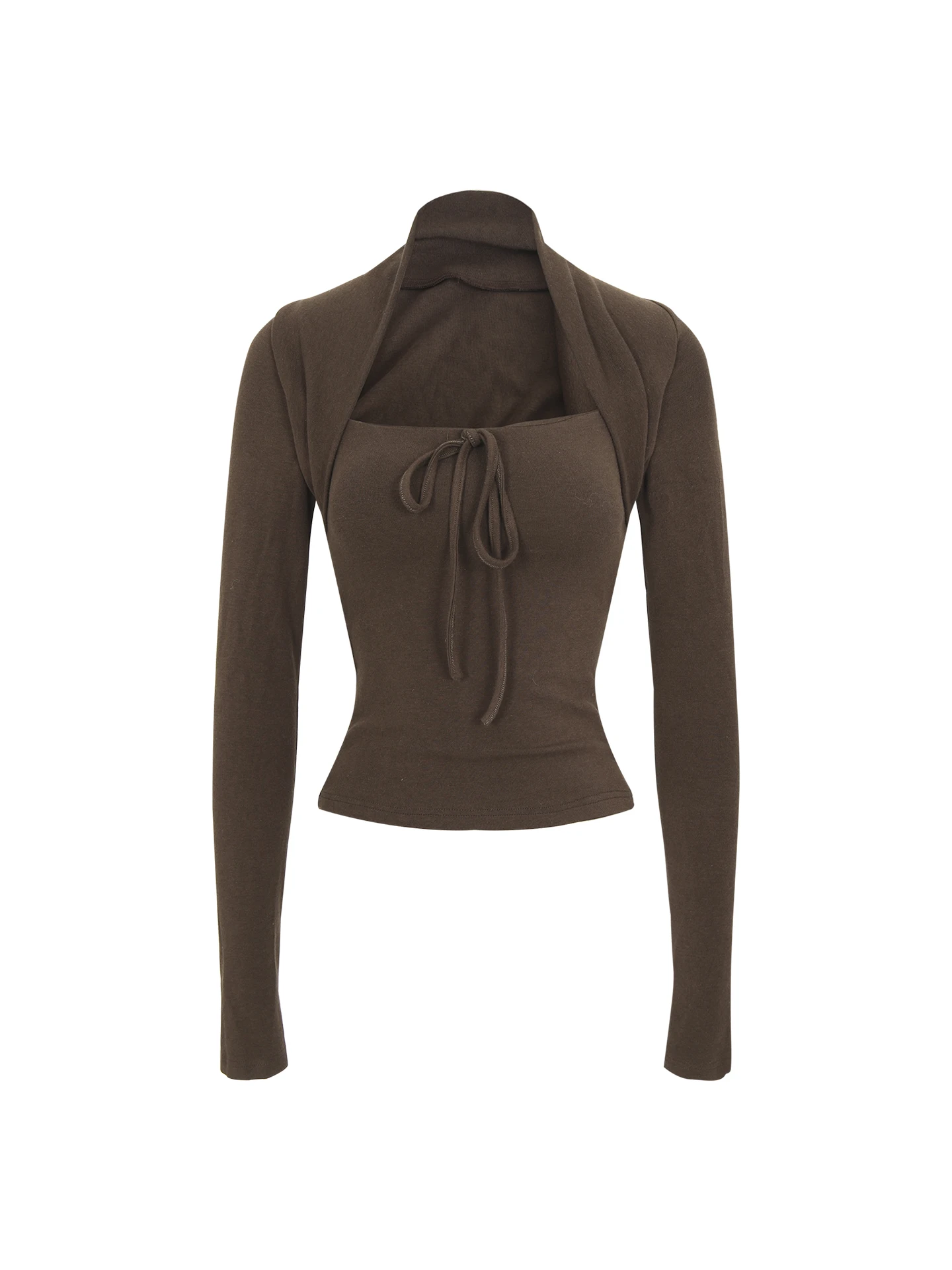 Herbst Winter Damen Lange Sve Gestrickte Basis Irt Inner Wear Einzigartige Sle Kaffee Farbe Einfache Pendeln Sle T-shirt