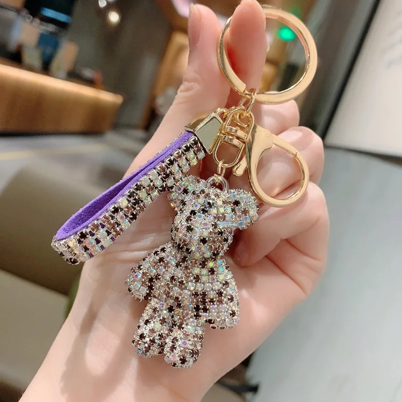 Hochwertiger Schlüsselanhänger mit Kunstdiamanten in Tierform, Autoschlüsselbox-Anhänger, Ausgefallener Kunstdiamant-Bären-Schlüsselanhänger, Taschenanhänger – Detail 10