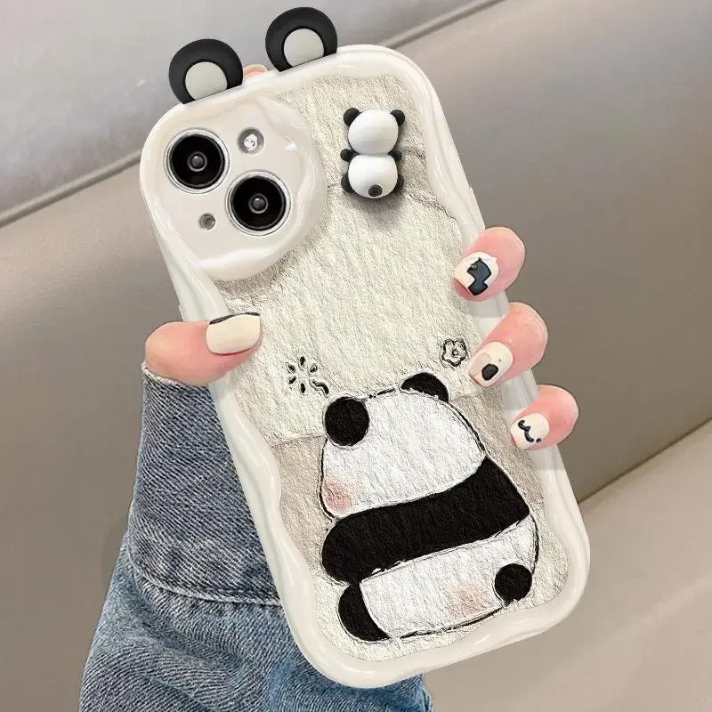 Cartoon 3D Panda Ears Phone Case For Samsung Galaxy S25Ultra S25 S24 S23 Ultra Plus FE A35 A34 A55 A15 A16 A54 A06 A24 cover