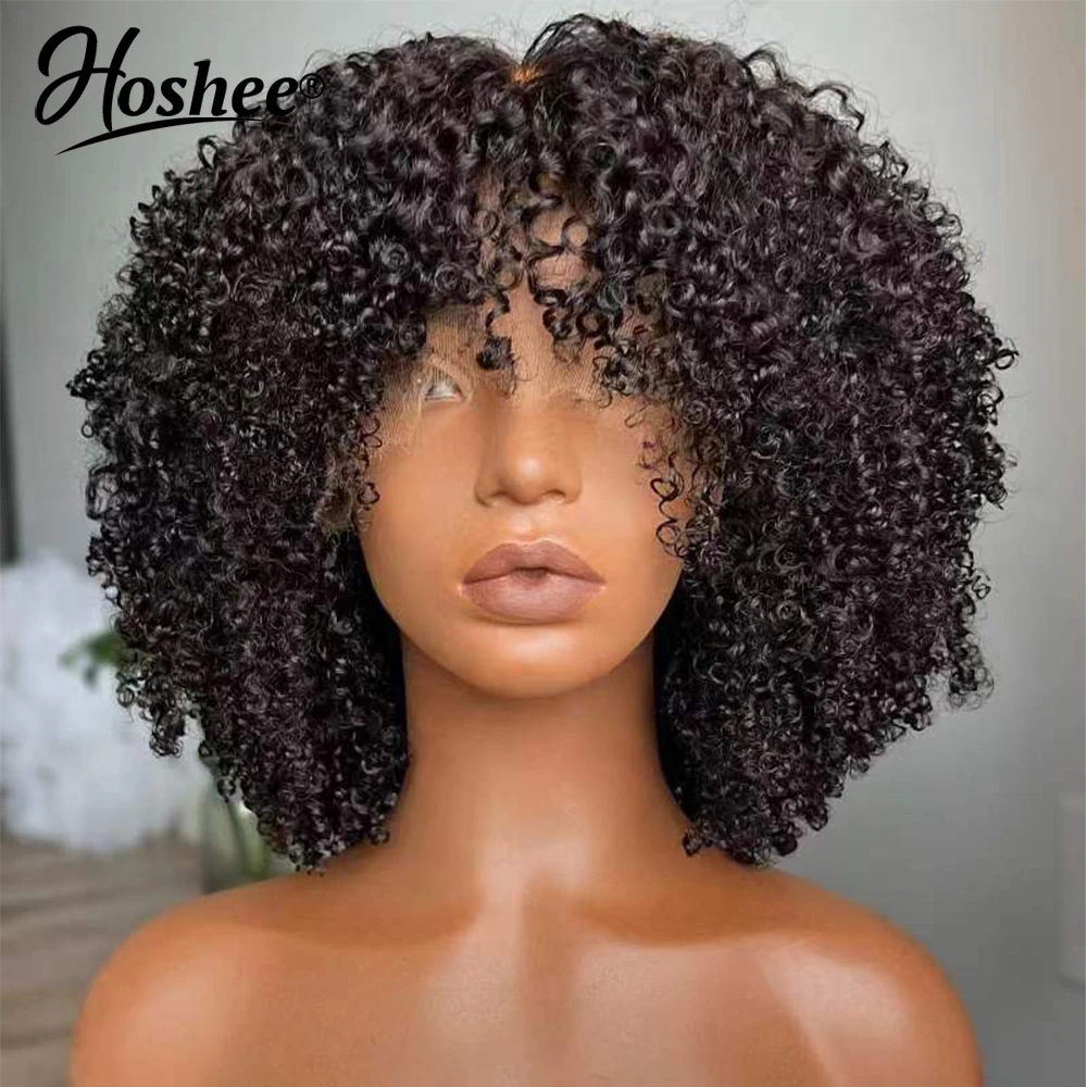 Afro Curly 13x4 Lace Frontal Human Hair Wigs For Women 4x4 Lace Closure Wig Bleached Knots Burmese Curly Wig With 4C Edges 250%