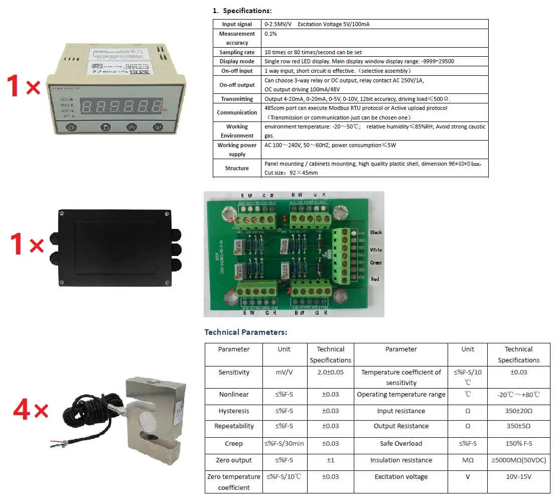 CALT Weighing System 4 Pieces 500kg S Type Load Cell with Junction Box and Indicator tank Weighing