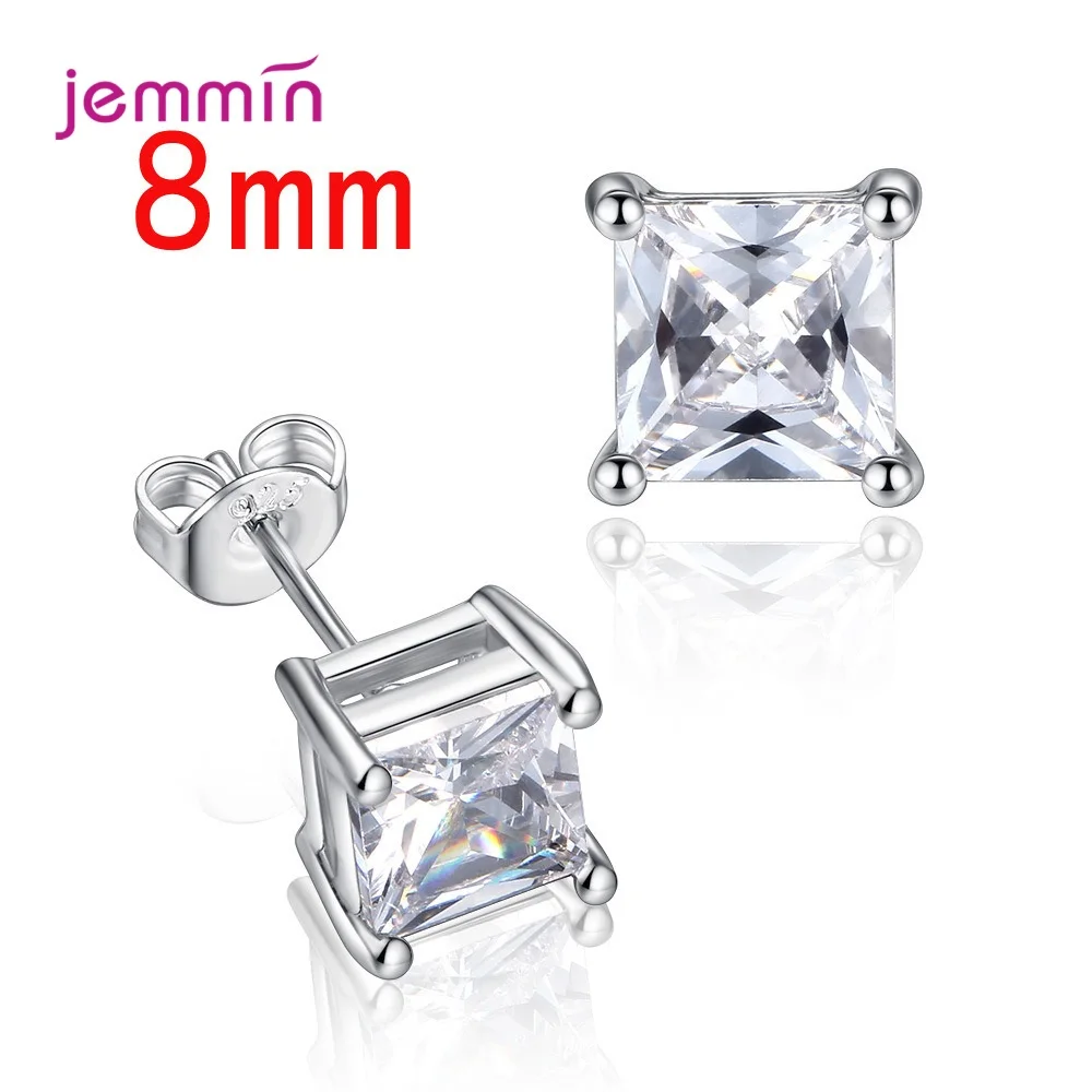 Big Sale! Exquisite 925 Silver  Jewelry Accessories Geometric Square Multi-Size 5-8mm 4 Claws CZ Zirconia Stud Earrings