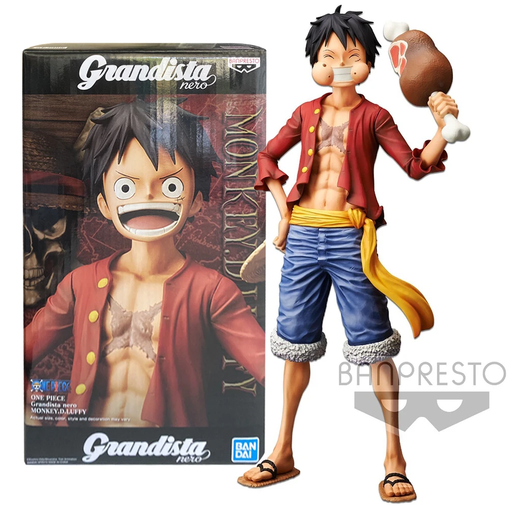 27CM Anime una pieza mono D Luffy figura Grandista Grandista Nero comer carne modelo de pie muñeca de juguete PVC recoger