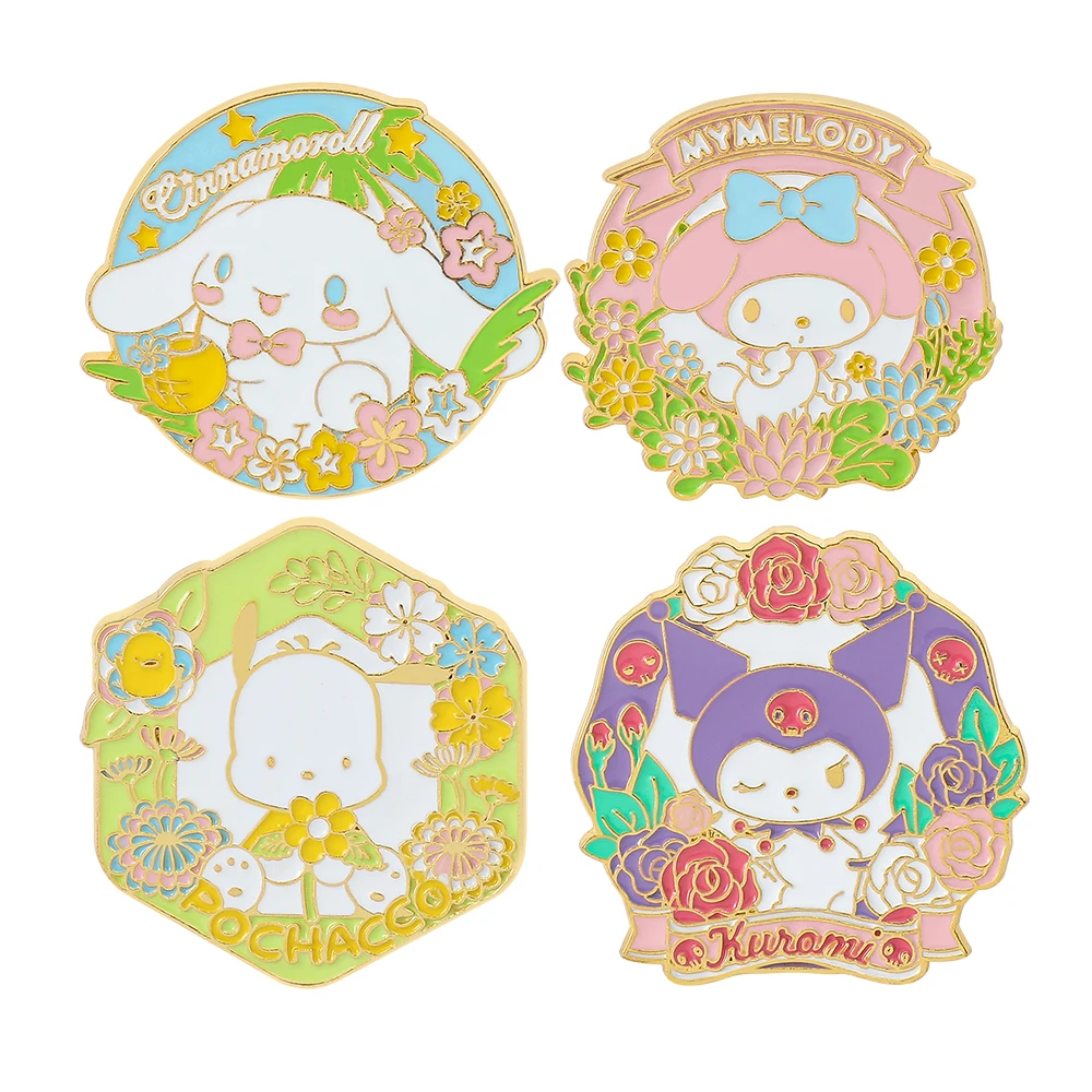 Sanrio Pochacco Kawaii Brooch My Melody Brooch Pin Cinnamoroll Enamel Badges for Backpack Cartoon Brooches Gift