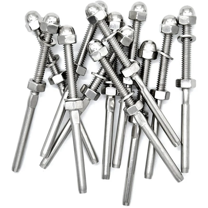 12 Pack Threaded Terminal Stud 316 Stainless Steel Marine Grade Stud End Fitting Terminal For 3/16 Inch Cable Deck Railing Hand