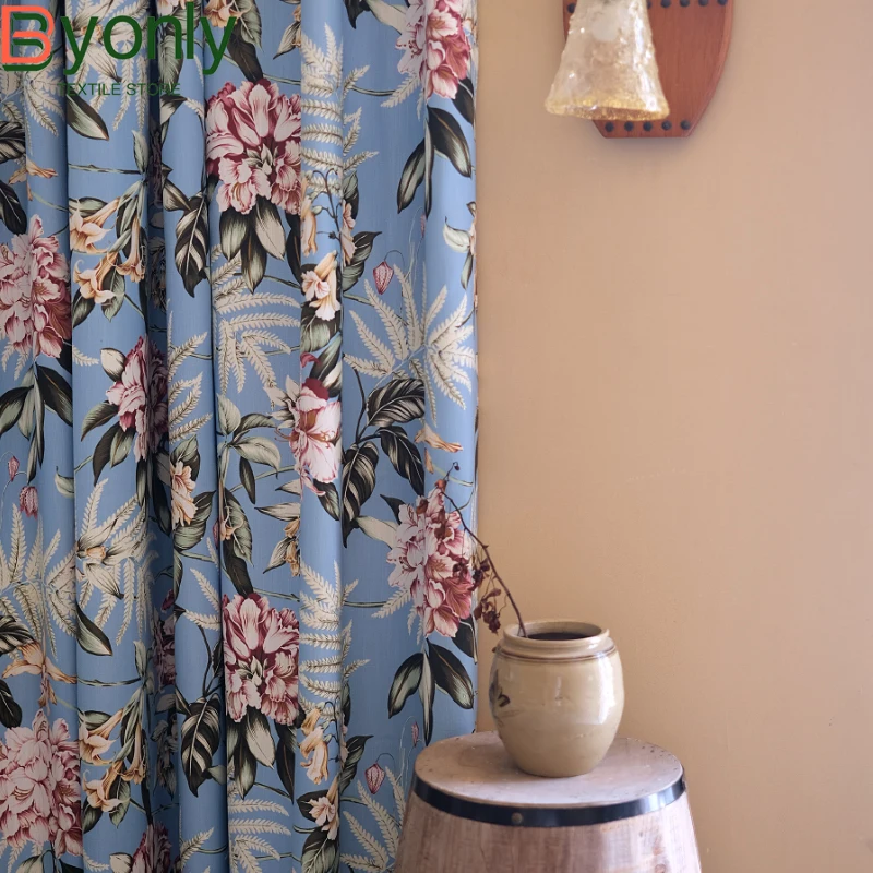 

Shading Retro Pastoral American Polyester Cotton Printed Curtains for Living Room Bedroom French Window Balcony Customized