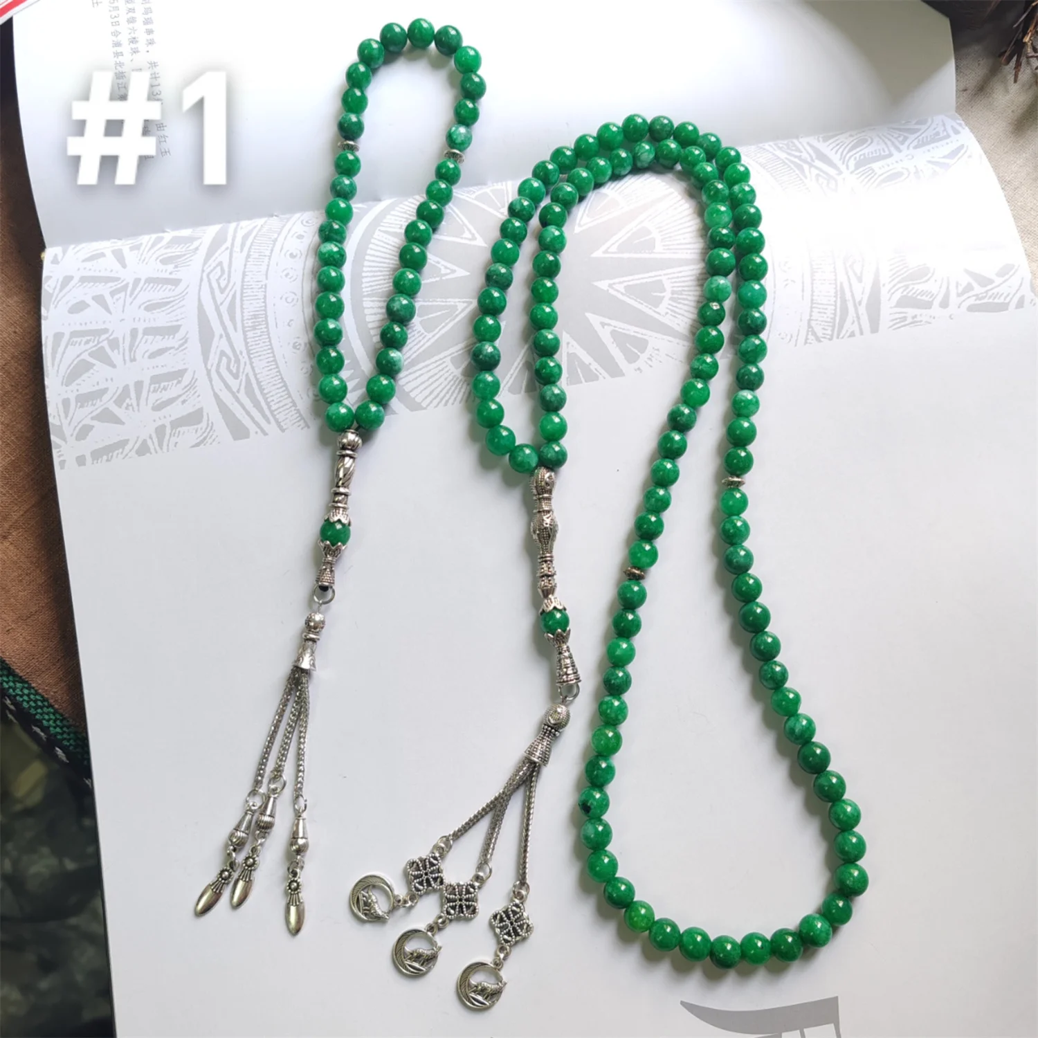 1pcs/lot dried green jade 33pcs, 99pcs rosary bracelet 8mm Prayer pilgrimage worship arabian bracelet 925 silver tassels