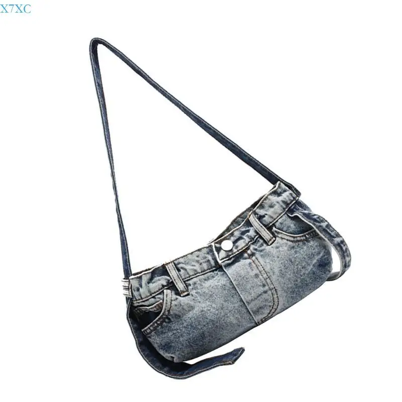 

X7XC Contemporary Washed Jeans Shoulder Bag Underarm Bags for Shopping and Travel
