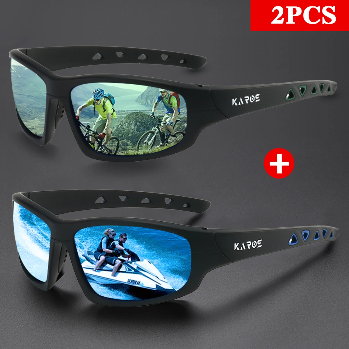 

KAROS 2PCS Oval Men's Square Sports Sunglasses, Polarized Lens for Fishing/Driving/Travel, Durable Matte Frame, UV400 HD Coating