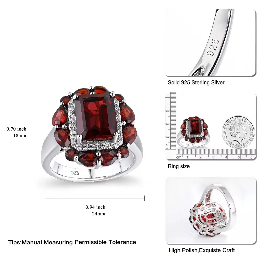 GZ ZONGFA New Arrivals 925 Sterling Silver Ring for Women Natural Red Garnet 4ct Octagon Cut Wedding Party Ring Fine Jewelry