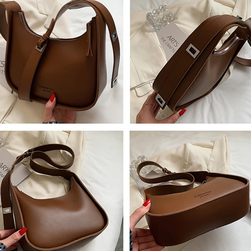 حقيبة كتف عادية للنساء بولي Leather الجلود نصف القمر حقيبة كروسبودي الفاخرة رسول حقيبة يد ومحفظة التسوق الهاتف محفظة بول