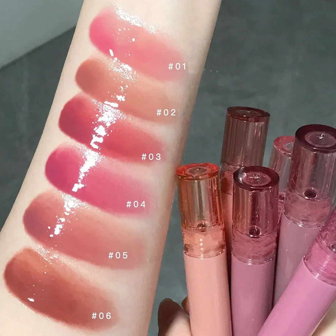 Specchio impermeabile Jelly Lip Glaze 6 colori Water-light Lip Gloss idratante a lunga durata Glossy Red Tint Lips Makeup Cosmetics