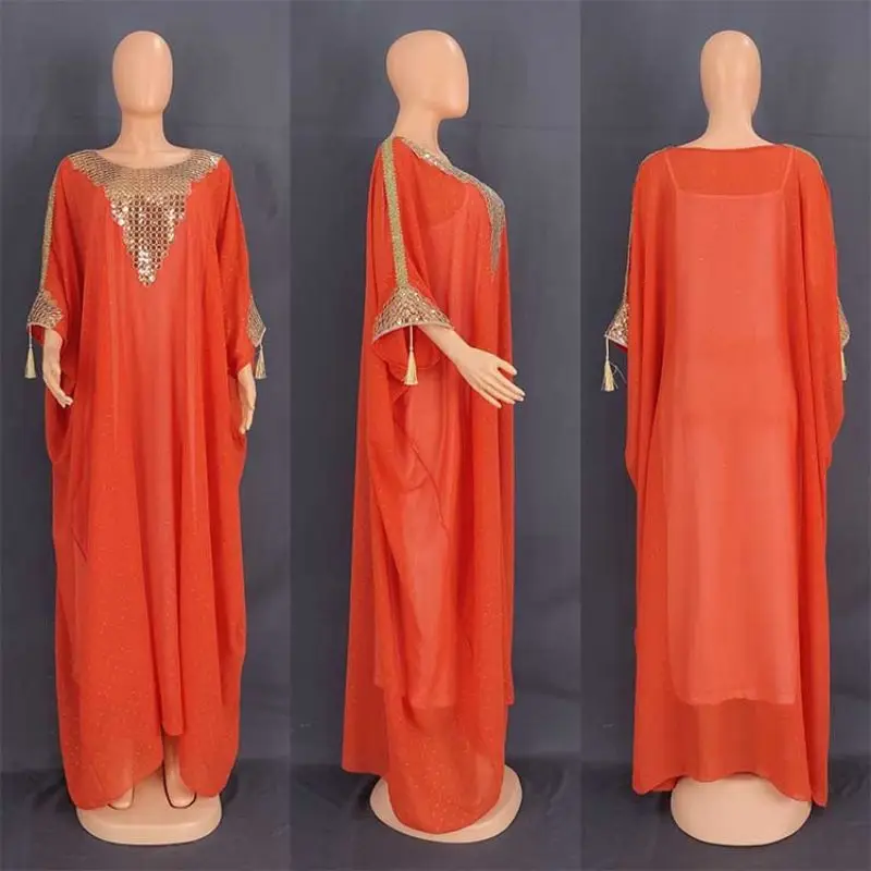 Vestido muçulmano para as mulheres 2022 nova dubai abaya moda ouro lantejoulas chiffon robe 2 peça conjunto africano roupas plus size solto caftan