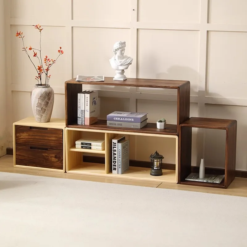 

Solid wood lattice cabinet shelf free combination bookcase storage cabinet locker floor bay window bookshelf home customization