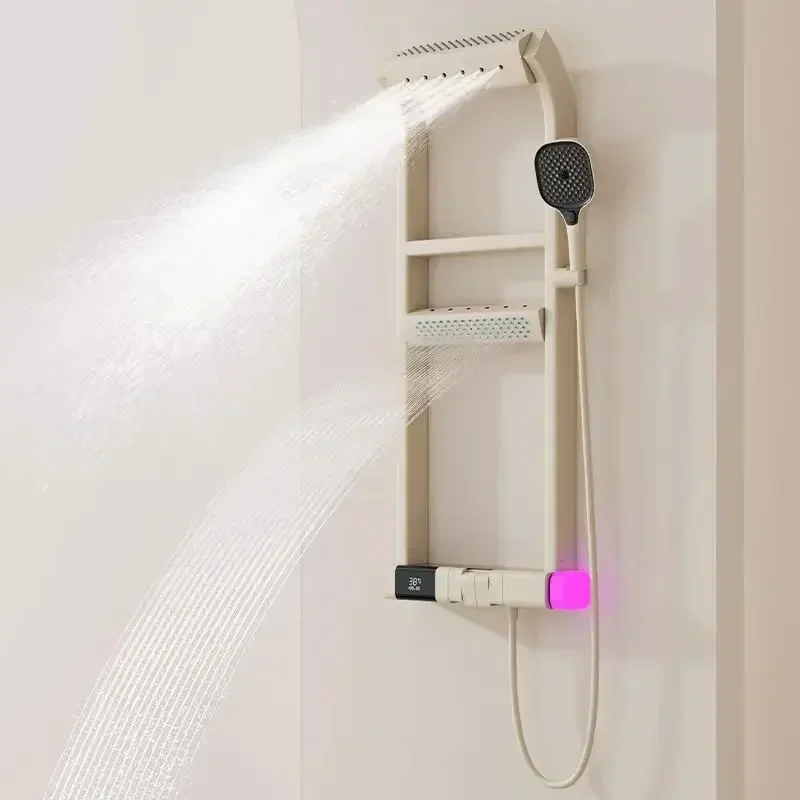 Modern bathroom 360 degree top shower LED digital display thermostatic shower board piano keys bathroom shower set