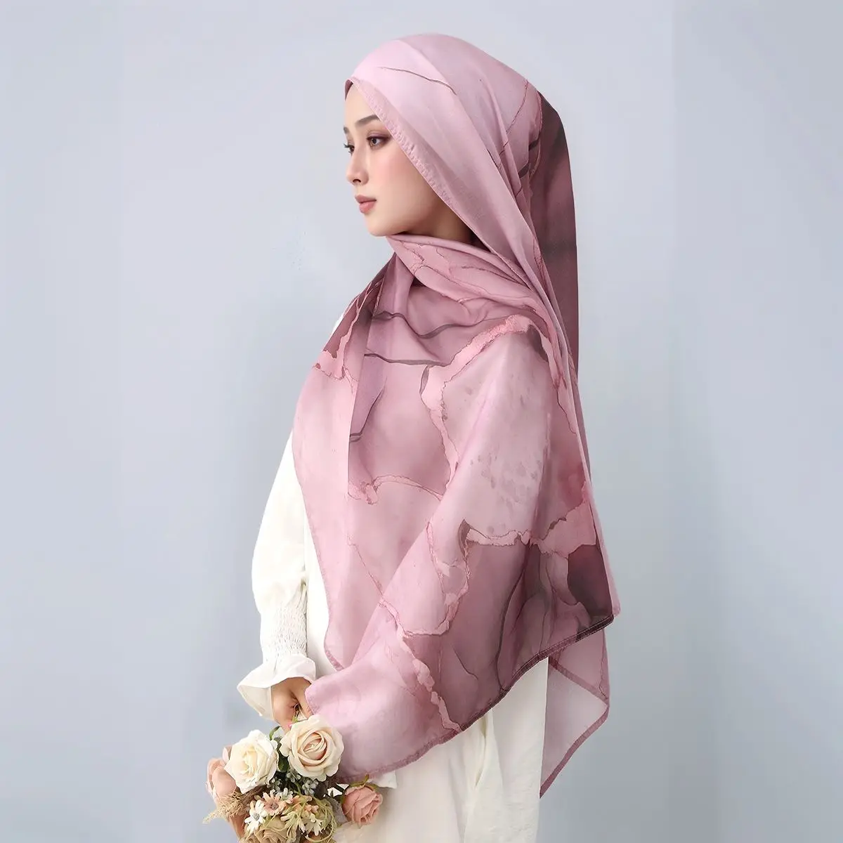 新しいイスラム教徒ヒジャブリネン綿女性水彩プリントイスラムスカーフショールファッションスカーフアバヤヘッドスカーフヘッドラップ180*70センチメートル