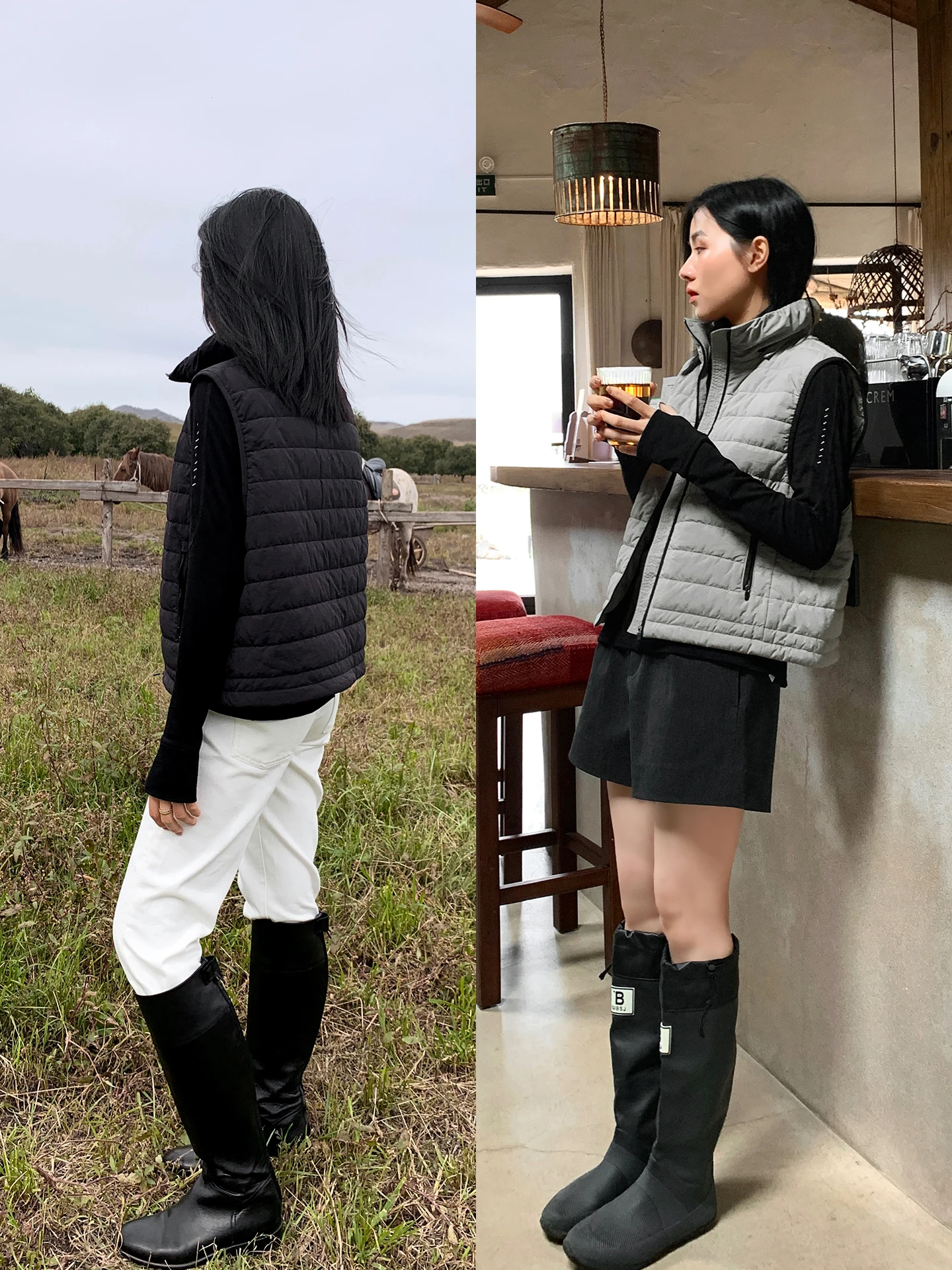 

Muallychen Lightweight Outdoor Vest New Snowy Warm Stand Collar Faion Svel Jaet Street Sle ort Zipper Closure