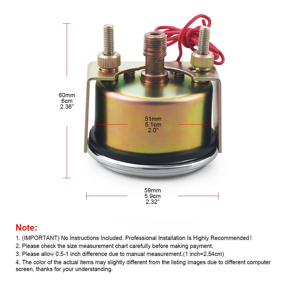 52mm 2 Inch Mechanical Oil Pressure Gauge 0-150PSI 0-10Bar Manually Set Alarm Yellow Light Car Meter 1/8NPT Universal