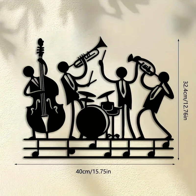Jazz Band Metal Wall Sculpture - Trumpet Cello Drums Musical Note Decor for Wedding Office, Jazz Enthusiast Gift