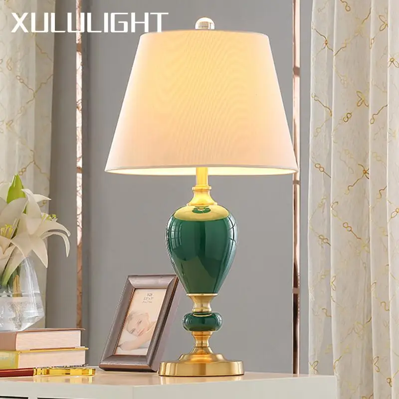 American Style Blue Ceramic Bedroom Desk Lamp Living Room Home Decoration Bedside Table Lighting European Style LED Table Lamp