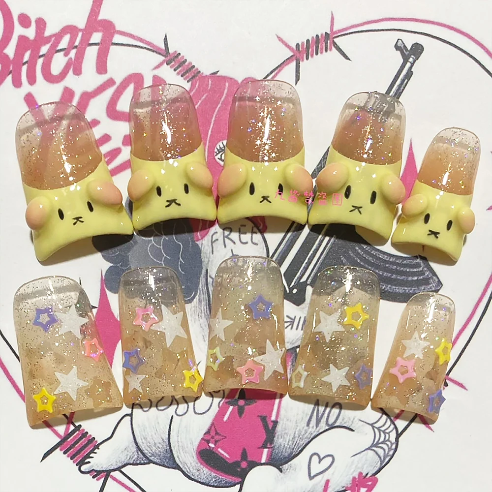 Y2K Hot Girl French Three-Dimensional Bear Duckbill Press On Nails Handmade Customized Nail Art Tools Press On Nails