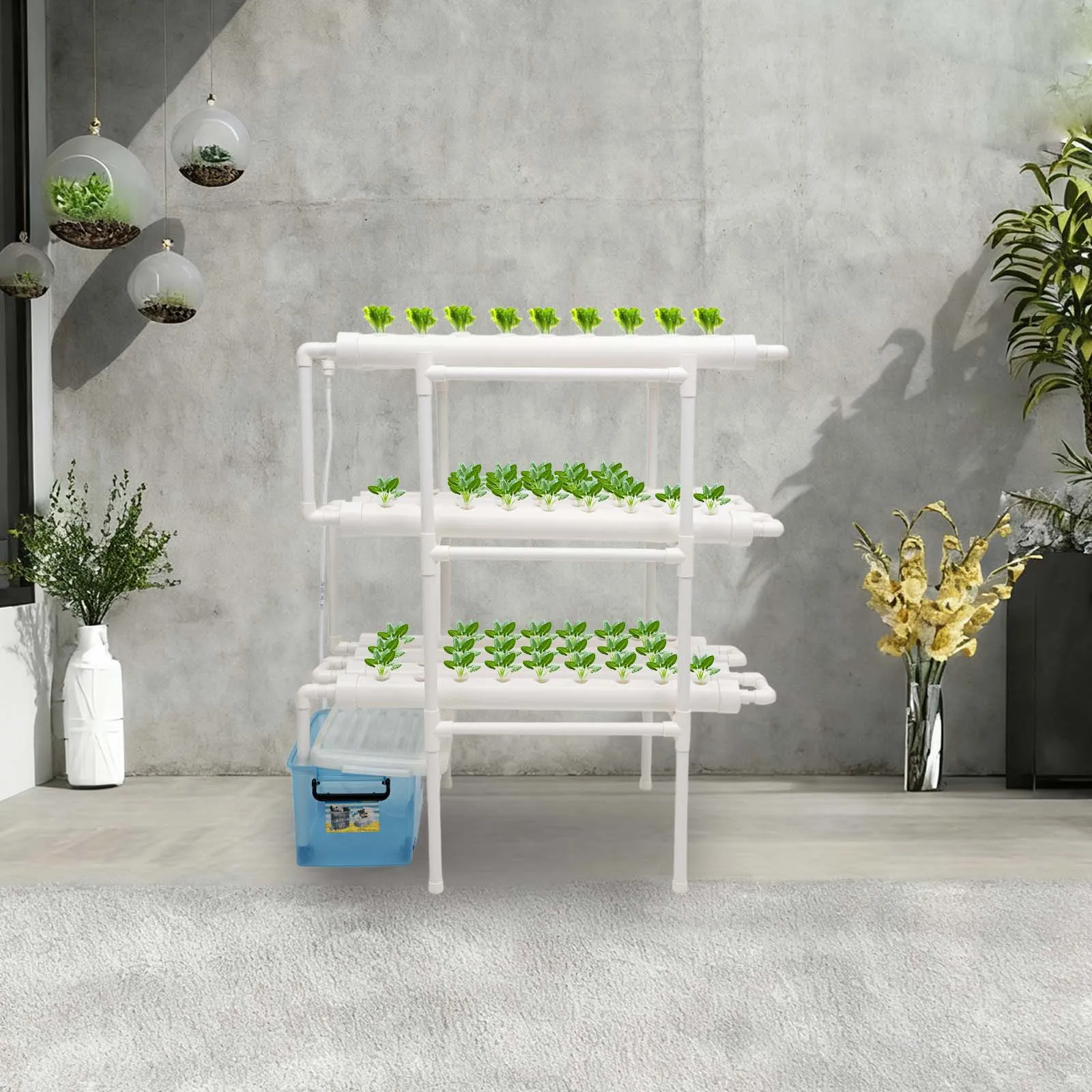 Kit de Cultivo Hidropónico de 3 Niveles con 108 Puntos de Plantación, para Cultivar Vegetales de Hoja en el Jardín o Balcón