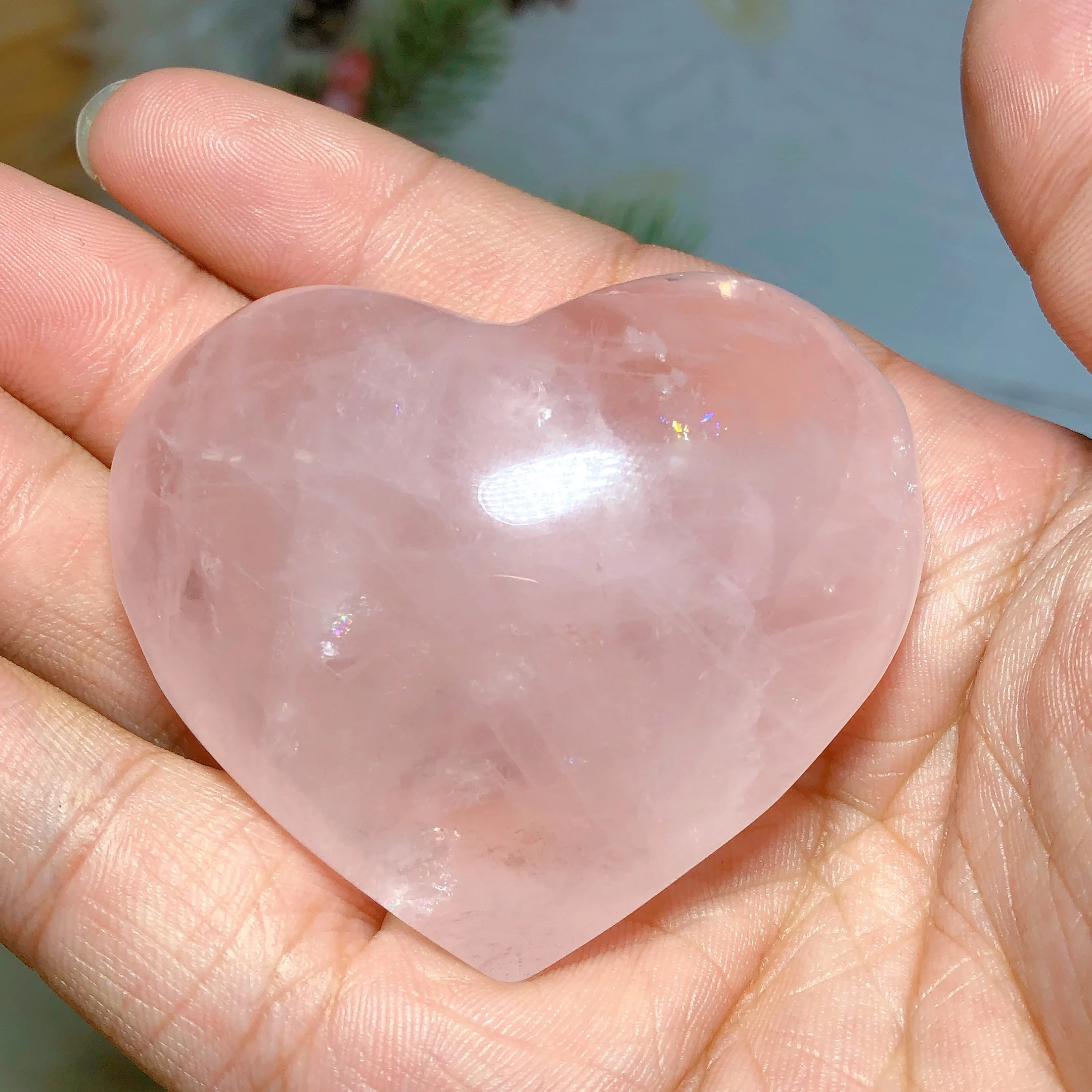 

Natural Crystal Rose Quartz Heart Crafts Healing High Quality Gemstone Desk Reiki Rainbow Home Decoration Gift